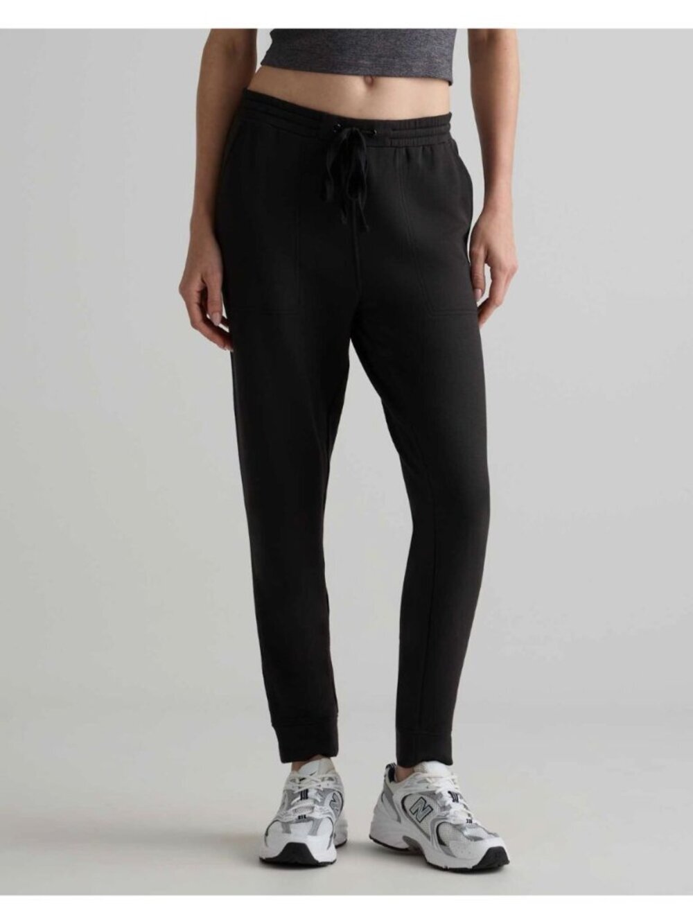 Quince Women L SuperSoft Fleece Jogger Sweatpant Black Stretch Lounge Casual